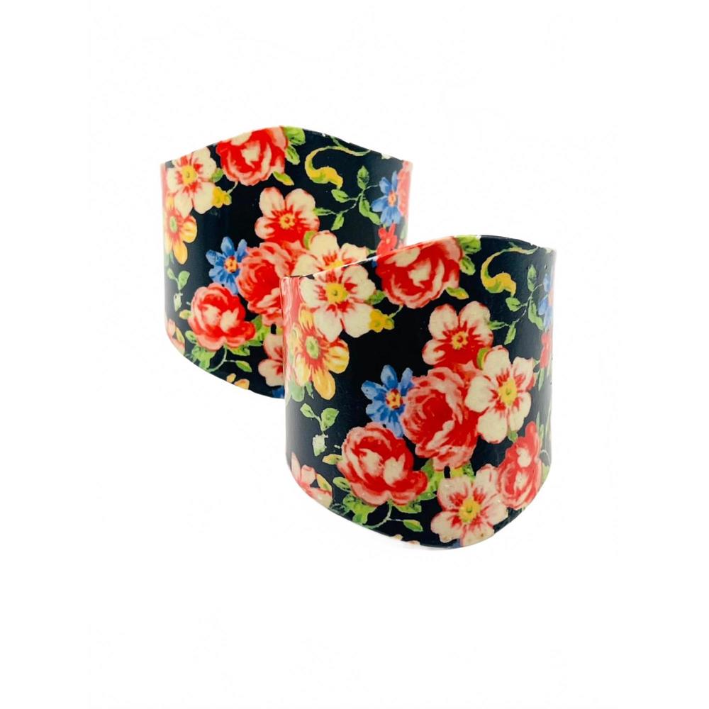 NEW JEWELIT women's floral cuff bracelet in black